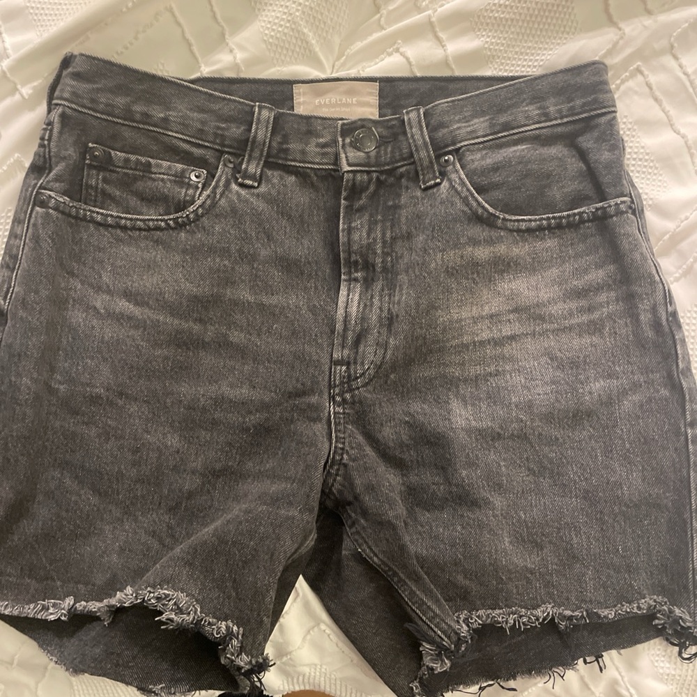 Everlane Black Jean Shorts Distressed Raw Hem